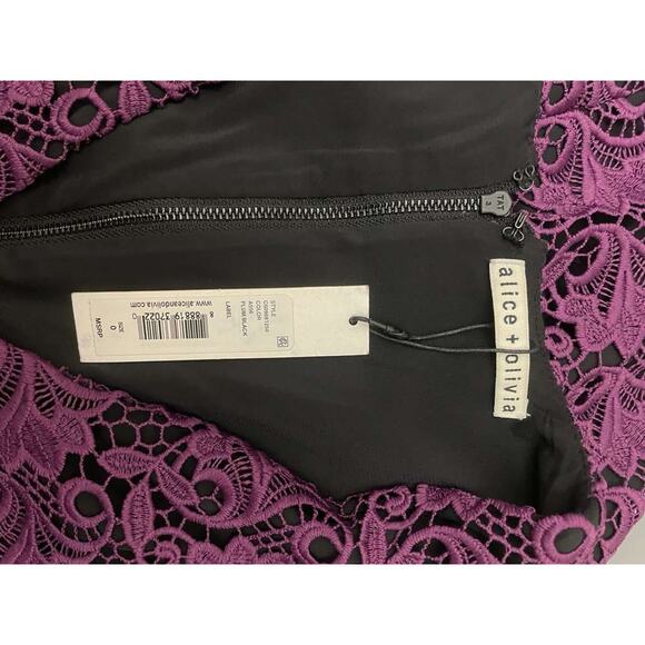 Alice + Olivia Plum Purple Lace V-Neck Sleeveless Sheath Dress 0 New With Tags - Picture 13 of 14